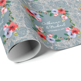 Dusty Blue Silver Glitter Watercolor Blommigt Presentpapper