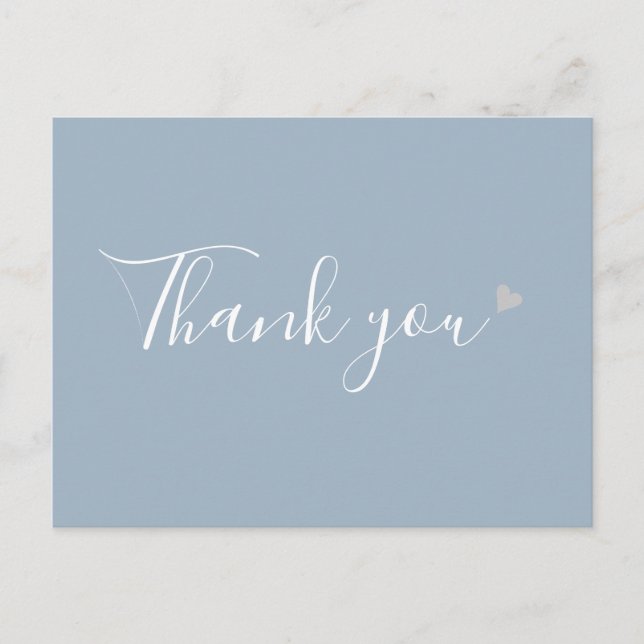Dusty Blue Silver Heart Script Business Tackkort Vykort (Framsida)