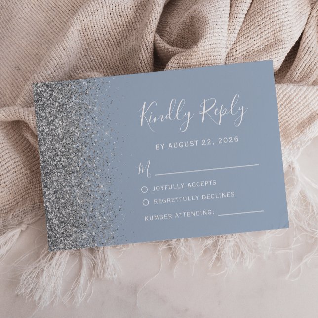Dusty Blue Silver i Kant i Glitter OSA Kort (Skapare uppladdad)
