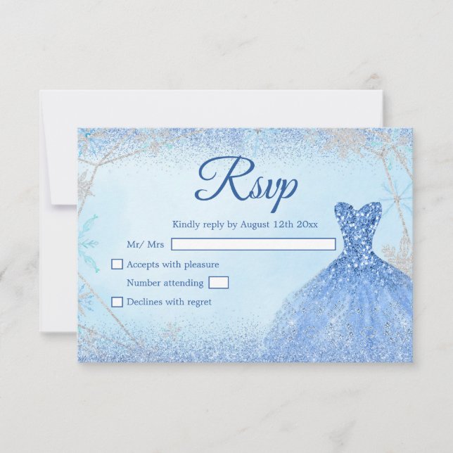 Dusty Blue Silver jul Snowflake Quinceañera OSA Kort (Framsida)