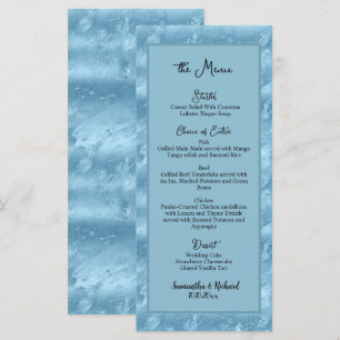 Dusty Blue Silver Marble Glitter 4x9 Bröllop Menu Meny