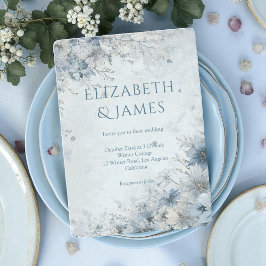 Dusty Blue Silver Ro Winter Blommigt Bröllop Inbjudningar