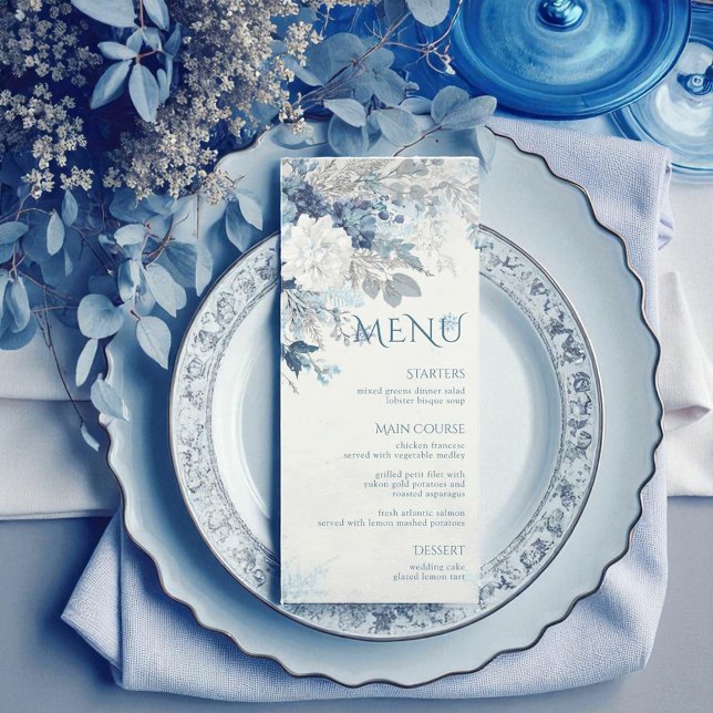 Dusty Blue Silver Ro Winter Blommigt Bröllop Meny (Skapare uppladdad)