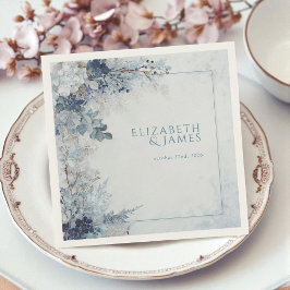 Dusty Blue Silver Ro Winter Blommigt Bröllop Pappersservett