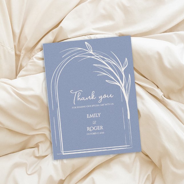 Dusty Blue Simple Arch Botanical Wedding Thank You Vykort (Dusty Blue Minimalist Arch Botanical Wedding Thank You Card | Elegant Modern Wedding Thank You)