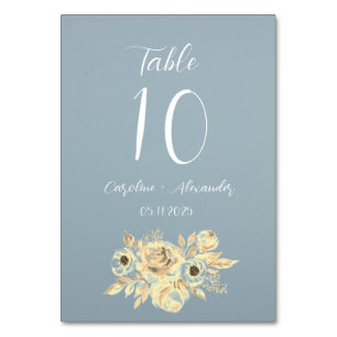 Dusty Blue Simple Blommigt Script Minimalistic Chi Bordsnummer
