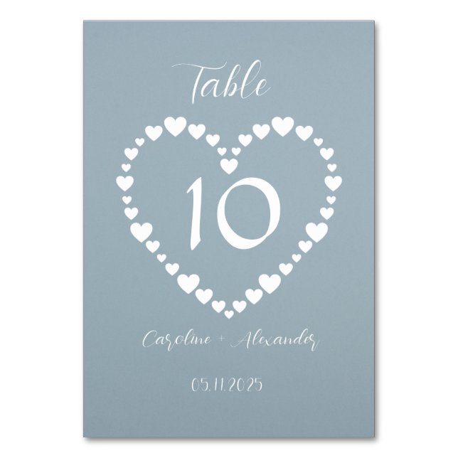 Dusty Blue Simple Blommigt Script Minimalistic Chi Bordsnummer (Framsidan)