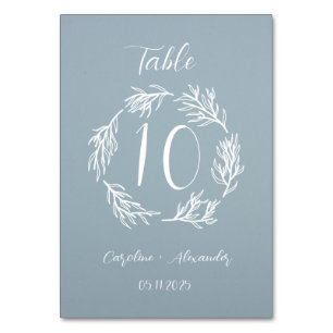 Dusty Blue Simple Blommigt Script Minimalistic Chi Bordsnummer