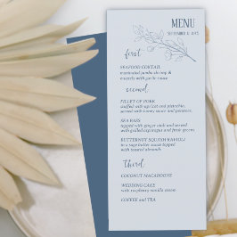 Dusty Blue Simple Boho Blommigt Bröllop Menu Meny