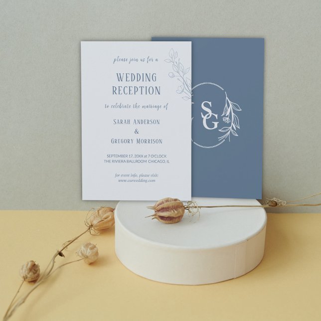 Dusty Blue Simple Boho Blommigt Wedding Reception Inbjudningar (Skapare uppladdad)