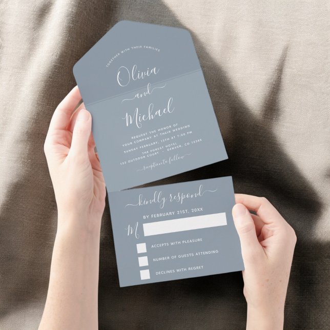Dusty Blue Simple Bröllop Modern Typography OSA (Skapare uppladdad)