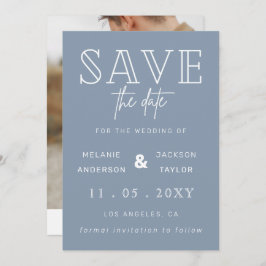 Dusty Blue Simple Calligraphy Photo Save Date Spara Datumet