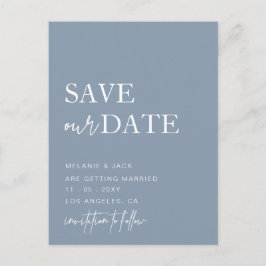 Dusty Blue Simple Calligraphy Save Date Meddelande Vykort