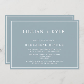 Dusty Blue Simple Chic Rehearsal Dinner-inbjudan Inbjudningar