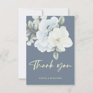 Dusty Blue Simple Elegant Blommigt Minimal Bröllop Tack Kort