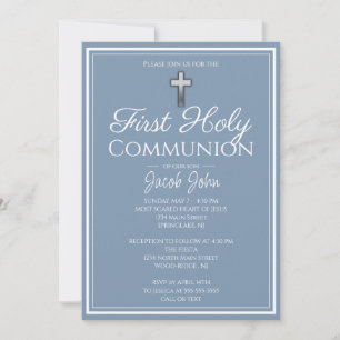 Dusty Blue Simple Elegant Boys Communion Inbjudningar