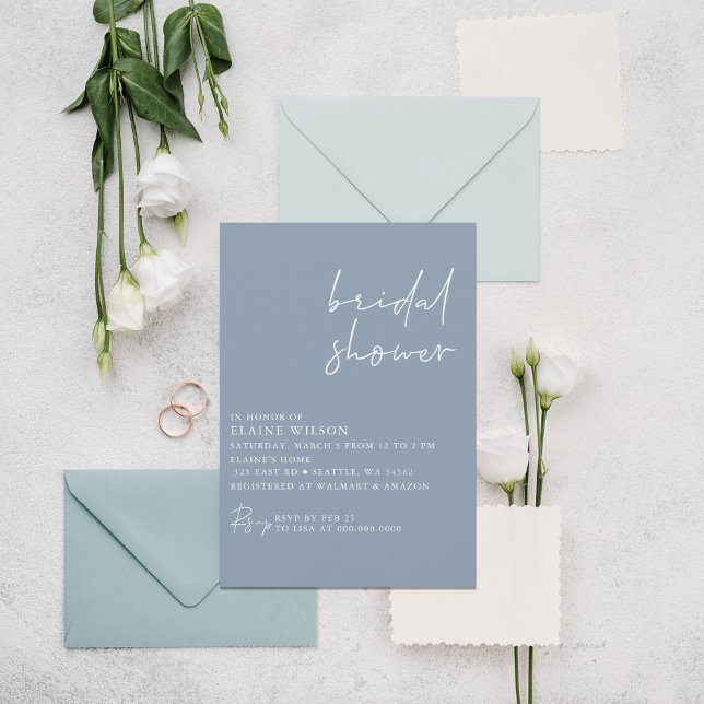Dusty Blue Simple Elegant Modern Möhippa Inbjudningar (Dusty Blue Simple Elegant Modern Bridal Shower Invitation)