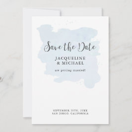 Dusty Blue Simple Elegant Modern Script Watercolor Spara Datumet