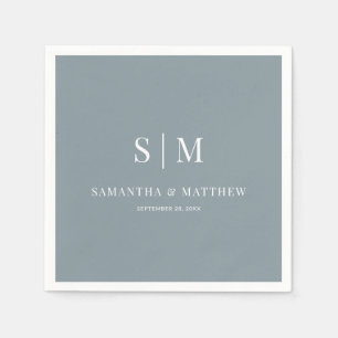 Dusty Blue Simple Elegant par Initialer Bröllop Pappersservett
