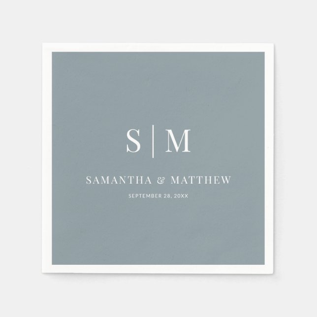 Dusty Blue Simple Elegant par Initialer Bröllop Pappersservett (Framsidan)