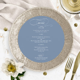 Dusty Blue Simple Elegant Round Bröllop Menu Meny
