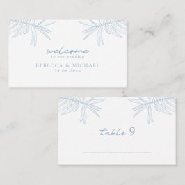 Dusty Blue Simple Hand plockade Botanical Flat Placeringskort