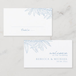 Dusty Blue Simple Hand plockade Botanical Flat Placeringskort