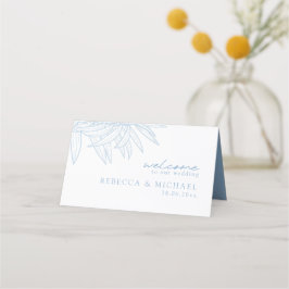 Dusty Blue Simple Hand plockade Botanical Folded Placeringskort