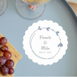 Dusty Blue Simple Hjärtkrans Bröllop Underlägg Papper