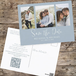 Dusty Blue Simple Minimalist Photo Collage QR-kod Vykort