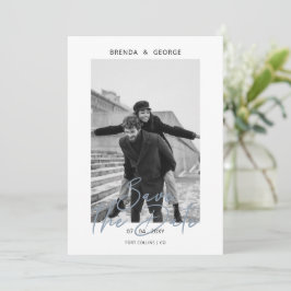 Dusty Blue Simple Minimalist Photo Save Date Spara Datumet