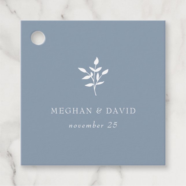 Dusty Blue Simple Modern Botanical Bröllop Gåvor Etiketter (Framsida)