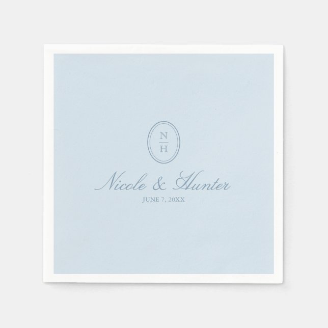 Dusty Blue Simple Monogram Wedding Crest  Pappersservett (Framsidan)