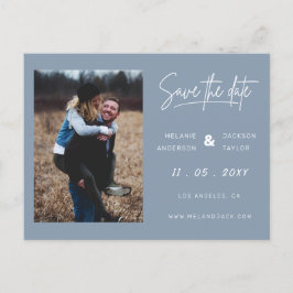 Dusty Blue Simple Photo Save Date Meddelande Vykort