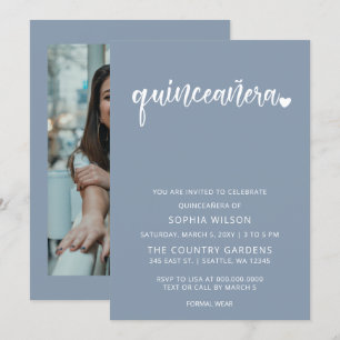Dusty Blue Simple Script Quinceanera Photo Inbjudningar