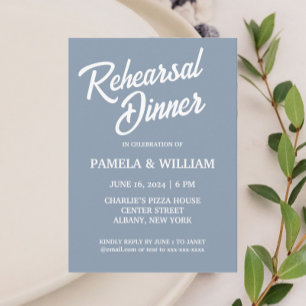 Dusty Blue Simple Stil Bröllop Rehearsal Dinner Inbjudningar