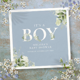 Dusty Blue sin Boy Greenery Brev Baby Shower Pappersservett