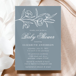 Dusty Blue Skisserad Blommig Bebis Shower Inbjudningar