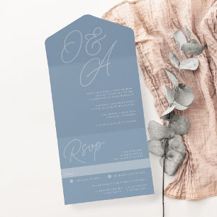 Dusty Blue Skriptvattenstämpel Monogram Bröllop