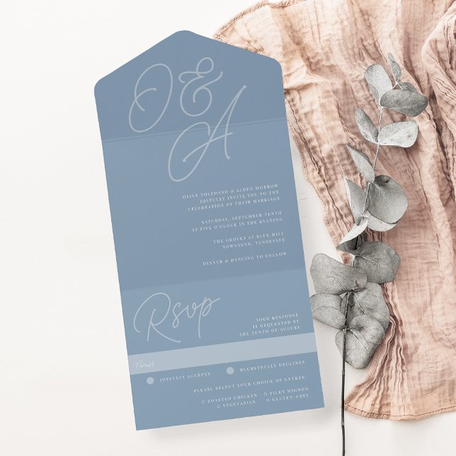 Dusty Blue | Skriptvattenstämpel Monogram Bröllop (Skapare uppladdad)