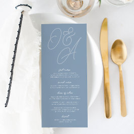 Dusty Blue | Skriptvattenstämpel Monogram Bröllop Meny