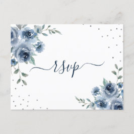 Dusty Blue Slate Blommigt Botanical Chic Bröllop R Vykort