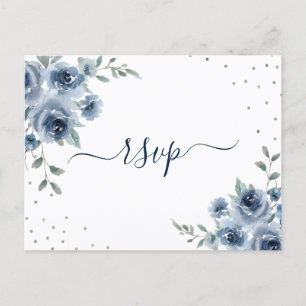 Dusty Blue Slate Blommigt Botanical Chic Bröllop R Vykort