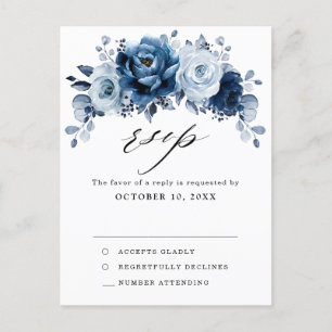Dusty Blue Slate Mörk Navy Blommigt Botanique OSA Vykort