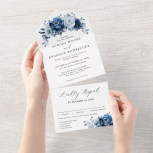 Dusty Blue Slate Navy Blommigt Botanical Bröllop