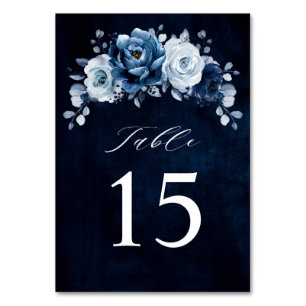 Dusty Blue Slate Navy Blommigt Botanical Bröllop T Bordsnummer
