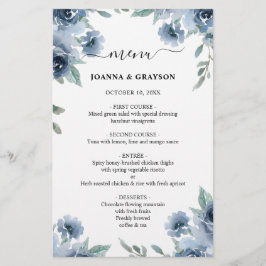 Dusty Blue Slate Navy Blommigt Bröllop Menu