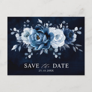 Dusty Blue Slate Navy Blommigt Bröllop spara datum Vykort