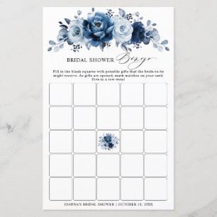 Dusty Blue Slate Navy Blommigt Möhippa Bingo