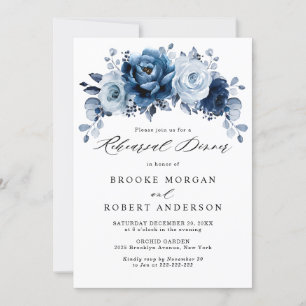 Dusty Blue Slate Navy Botanial Rehearsal Dinner Inbjudningar